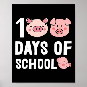 100 Days Of School Pig Cartoon Teacher Cute Studen Poster