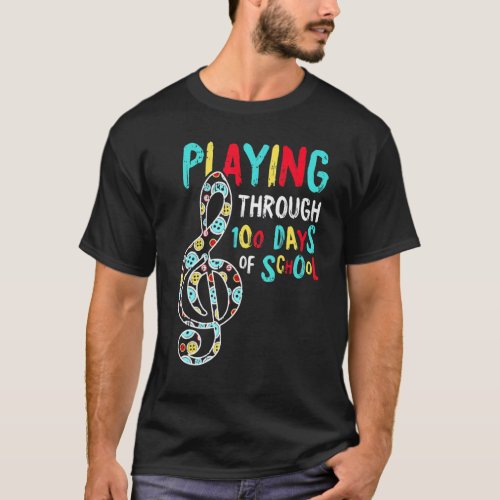 100 Days Of School Playing Music Teacher Cool Stud T-Shirt