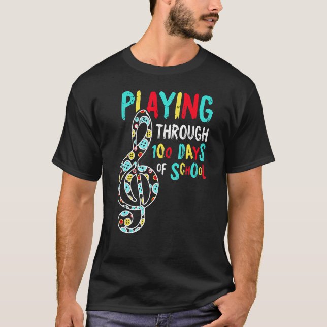 100 Days Of School Playing Music Teacher Cool Stud T-Shirt (Front)