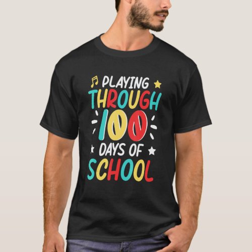 100 Days Of School Playing Music Teacher Cool Stud T-Shirt
