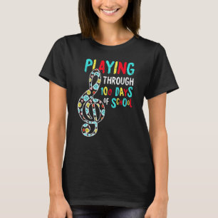 100 Days Of School Playing Music Teacher Cool Stud T-Shirt