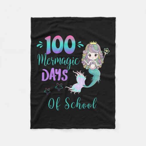 100 Days Of School Pre_k 1st Grade Mermaid Outfit  Fleece Blanket