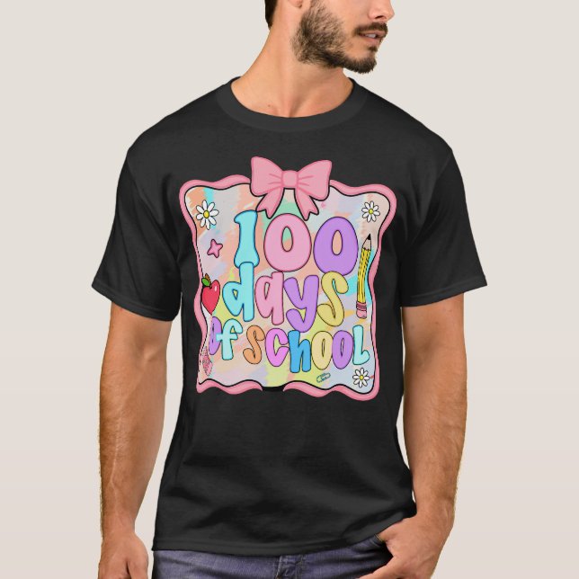 100 Days of School Preppy 100th Day Kids Teacher T-Shirt (Front)