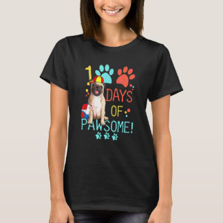 100 Days Of School Pug Dog 100 Days Of Pawsome T-Shirt