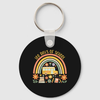 100 Days Of School Rainbow Bus Teacher Student 100 Keychain