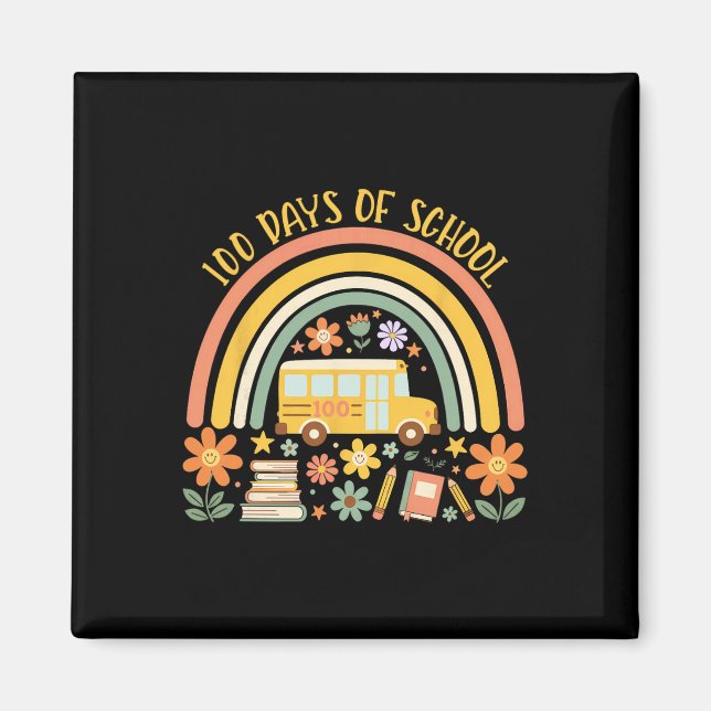 100 Days Of School Rainbow Bus Teacher Student 100 Magnet (Front)