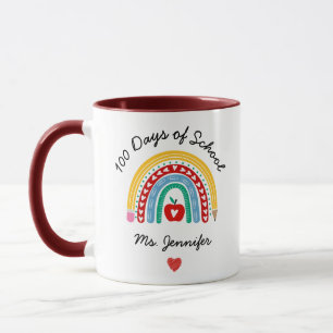 100 Days of School Rainbow & Custom Teacher Name Mug