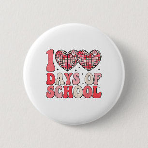 100 Days Of School Retro Disco Hearts 100th Day Button