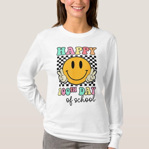 100 Days Of School Retro Smile Teachers Kids Happy T_Shirt