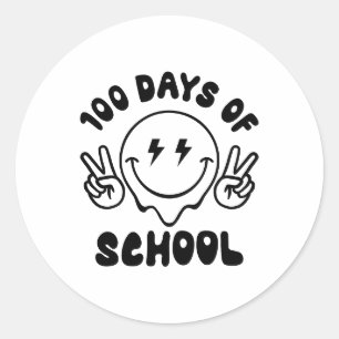 100 Days Of School Retro Smiley Face Classic Round Sticker