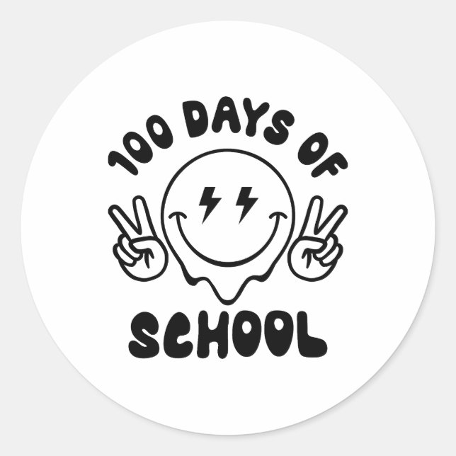 100 Days Of School Retro Smiley Face Classic Round Sticker (Front)