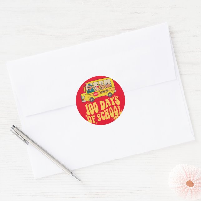 100 days of school- School bus Classic Round Sticker (Envelope)