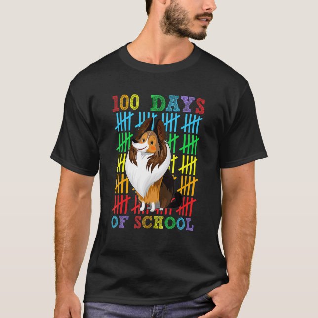 100 Days of School Shetland Sheepdog Lover 100th D T-Shirt (Front)