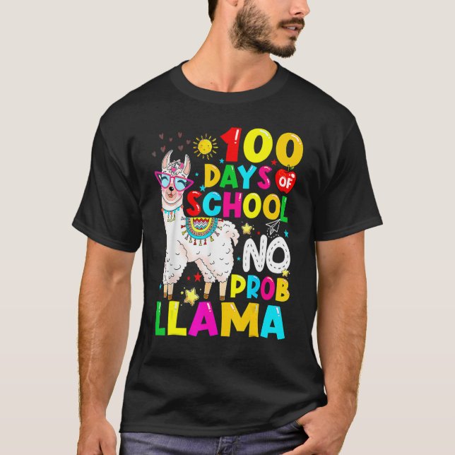 100 Days Of School Shirt No Probllama Llama 100th  (Front)