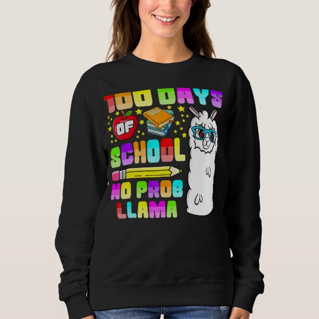 100 Days of School Shirt No Probllama Llama 100th  (Front)