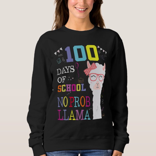 100 Days Of School Shirt No Probllama Llama 100th  (Front)