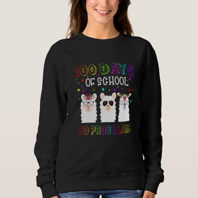 100 Days of School Shirt No Probllama Llama 100th  (Front)