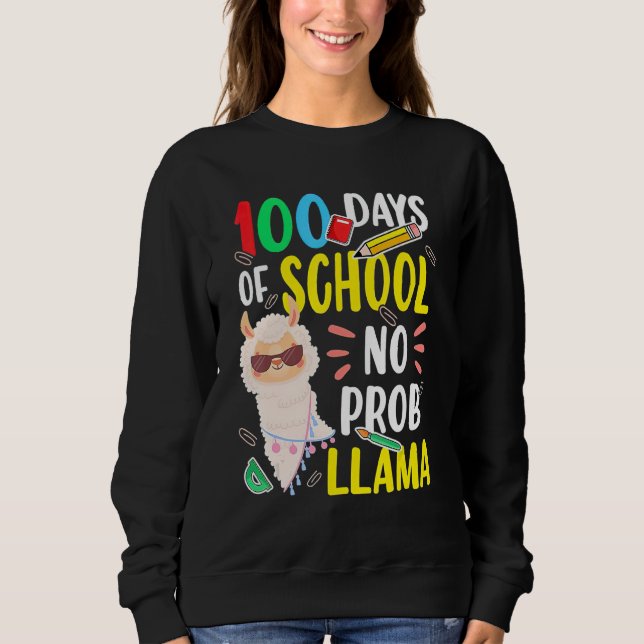 100 Days of School Shirt No Probllama Llama 100th  (Front)