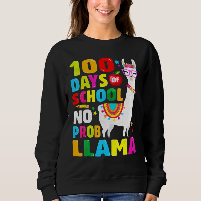 100 Days of School Shirt No Probllama Llama 100th  (Front)