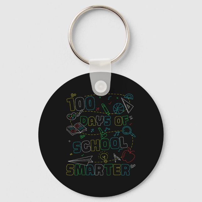 100 Days Of School Smarter Happy 100th Days Of Keychain (Front)
