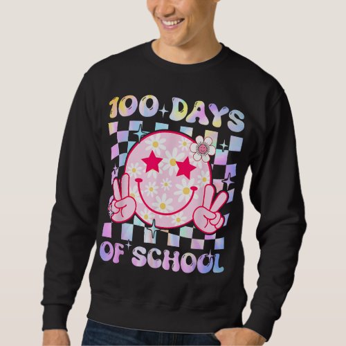 100 Days Of School Smile Face Retro Groovy Teacher Sweatshirt
