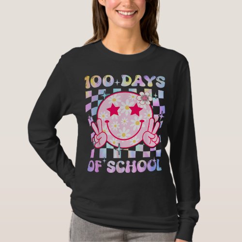 100 Days Of School Smile Face Retro Groovy Teacher T_Shirt