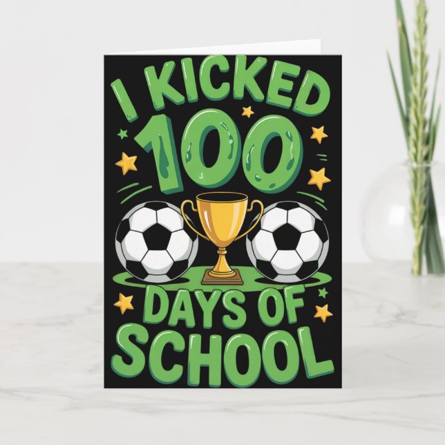 100 Days Of School Soccer Illustration  Card (Front)