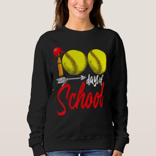 100 Days Of School Softball Teacher Kids 100th Day Sweatshirt (Front)