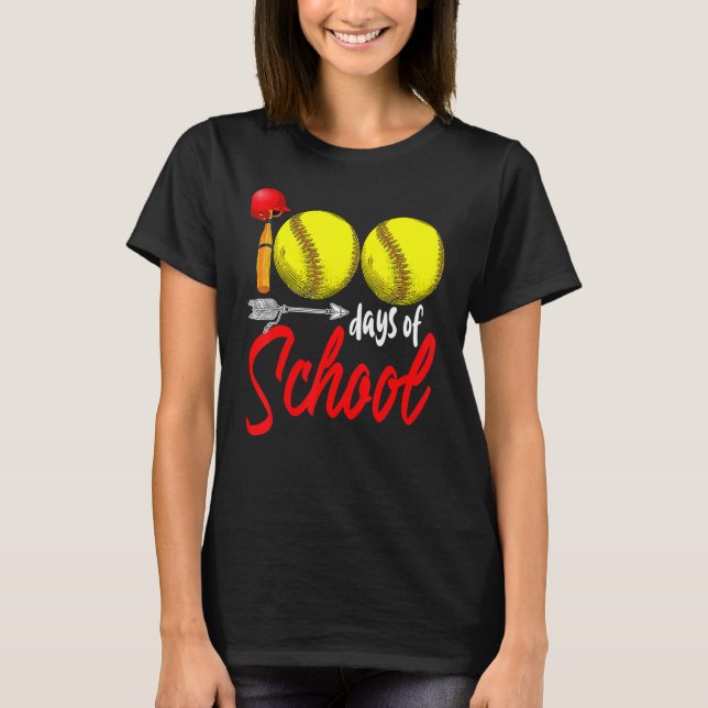 100 Days Of School Softball Teacher Kids 100th Day T-Shirt (Front)