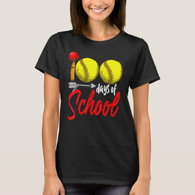 100 Days of School Softball Teacher Kids 100th Day T-Shirt (Front)
