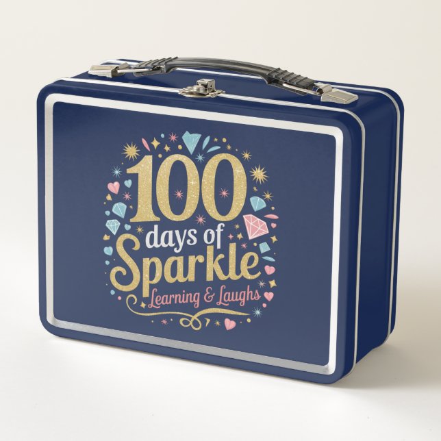 100 Days of School Sparkle Learning and Laughs Metal Lunch Box (Front)