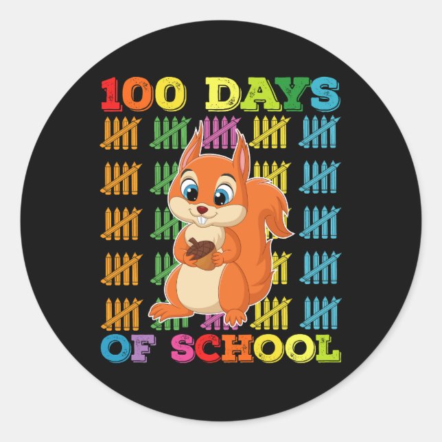 100 Days Of School Squirrel Teacher Classic Round Sticker (Front)