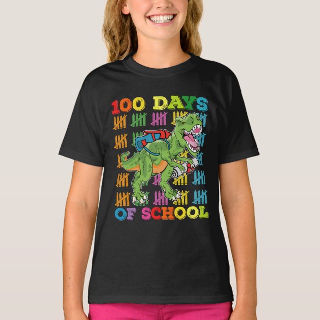 100 Days Of School T Rex Dinosaur Teacher Student T-Shirt (Front)
