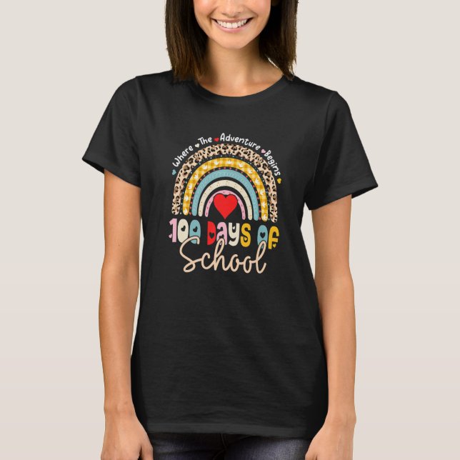 100 Days Of School Teacher 100 Days Smarter Rainbo T-Shirt (Front)
