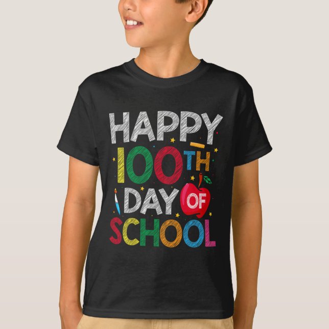 100 Days Of School Teacher and Kids Happy 100th Da T-Shirt (Front)