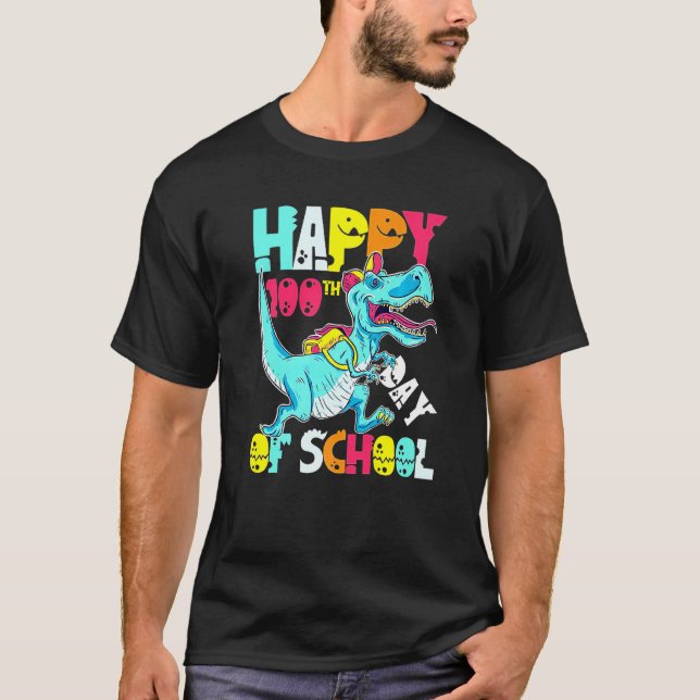 100 Days Of School Teacher And Student Trex Dinosa T-Shirt (Front)