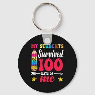 100 Days Of School Teacher Colorful Leopard Pencil Keychain
