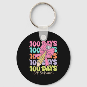 100 Days Of School Teacher Coquette Bow 100th Day Keychain