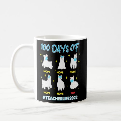100 Days Of School Teacher Funny Llama Wearing Fac Coffee Mug