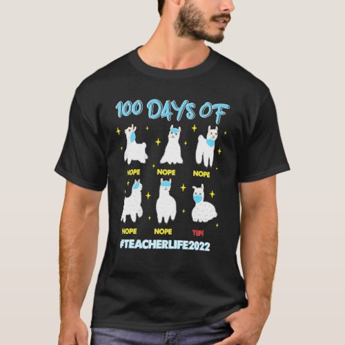 100 Days Of School Teacher Funny Llama Wearing Fac T_Shirt