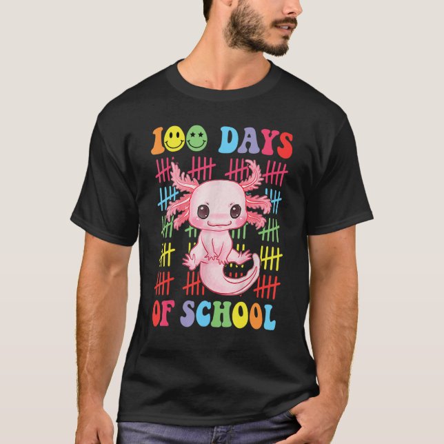 100 Days of School Teacher Happy 100 Days Axolotl  T-Shirt (Front)
