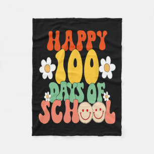 100 Days Of School Teacher Kids Groovy Happy100th Fleece Blanket