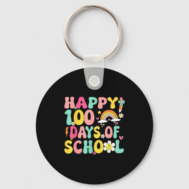 100 Days Of School Teacher Kids Happy 100th Day Of Keychain (Front)