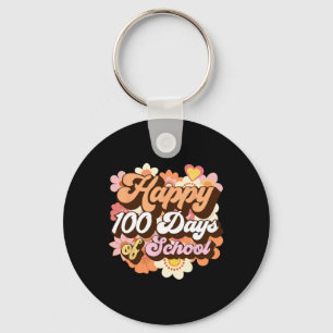 100 Days Of School Teacher Kids Retro Happy 100th Keychain
