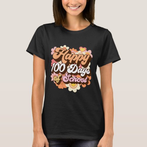 100 Days Of School Teacher Kids Retro Happy 100th  T_Shirt