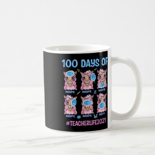 100 Days Of School Teacher Llama Wearing Mask Wron Coffee Mug