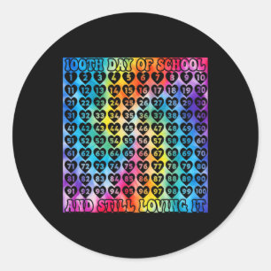 100 Days Of School Tie Dye Hearts Numbers 100 Day Classic Round Sticker