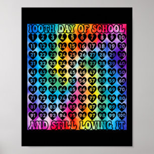 100 Days Of School Tie Dye Hearts Numbers 100 Day Poster