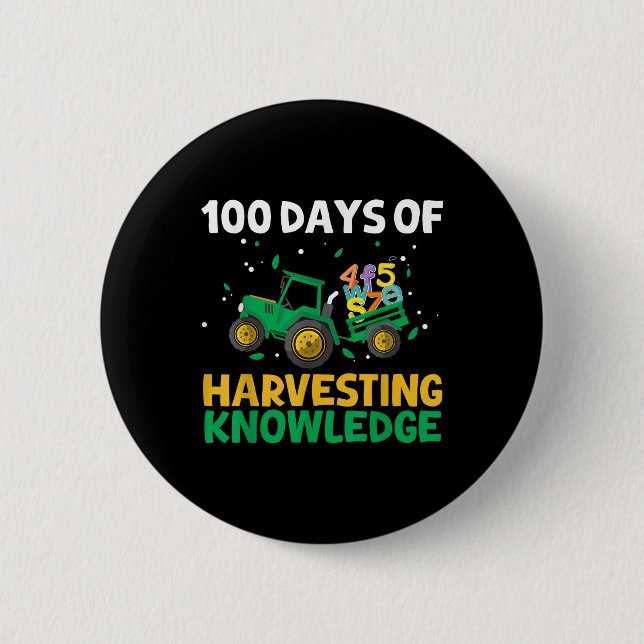 100 Days Of School Tractor Farming 100th Day Button (Front)