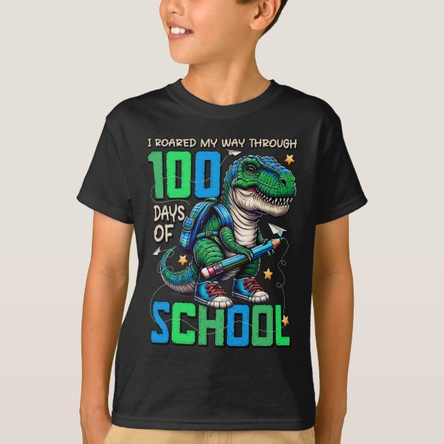 100 Days Of School Trex 100 Days Smarter 100th Day T-Shirt (Front)